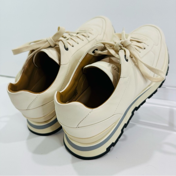 HUGO BOSS MENS BURNISH ITALIAN LEATHER SIZE 8 CREAM LOW TOP TRAINERS SNEAKERS - Picture 7 of 13